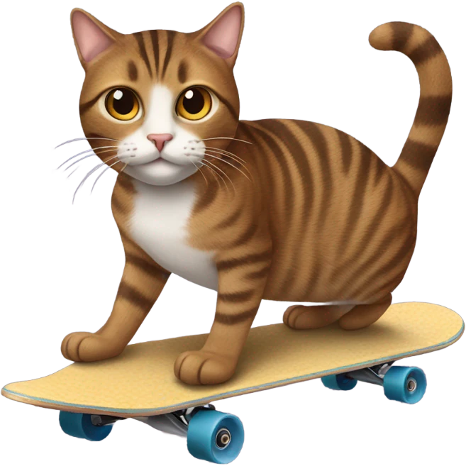 Brown tabby cat riding on skateboard emoji