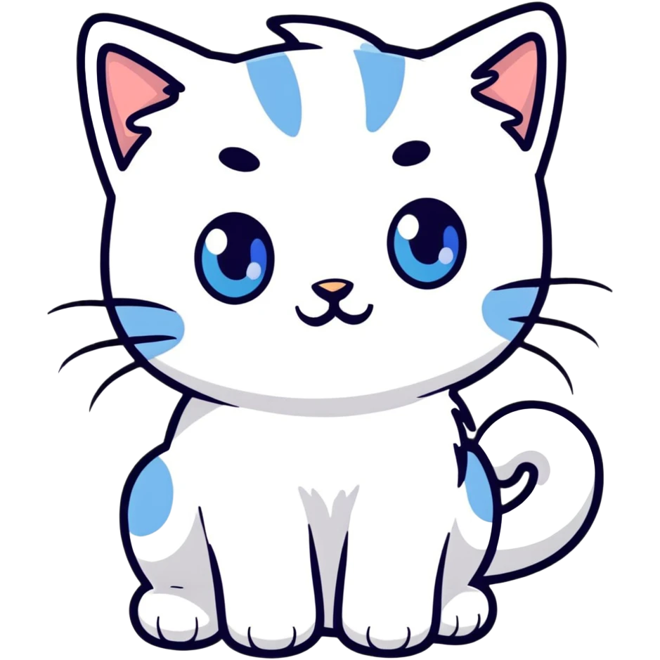 A cute cat with short white fur and blue eyes emoji