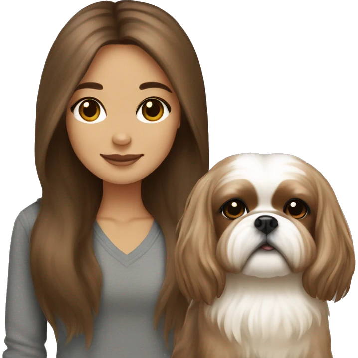 brown long hair girl with cream colored shih tzu  emoji