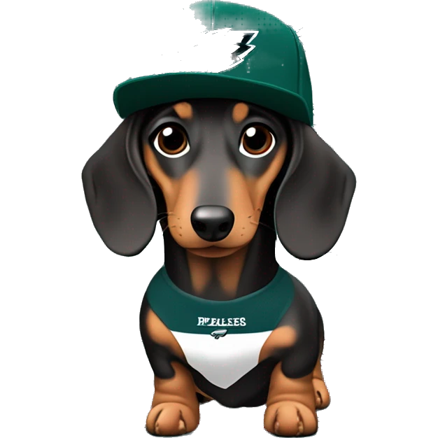 Miniature Dapple Dachshund wearing Philadelphia Eagles Hat with Coco name on Jersey emoji