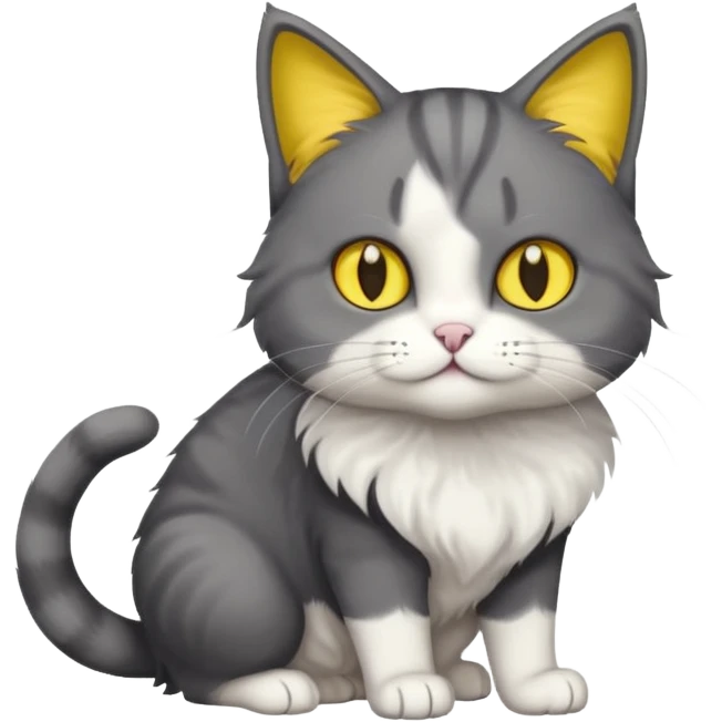 full body half dark grey and half white cat with white front legs emoji