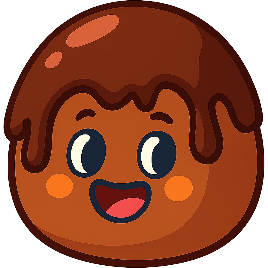 animated chocolate truffle, with dripping chocolate coating, vibrant style emoji