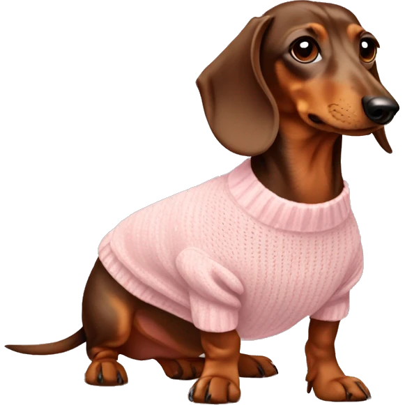 Brown and tan Dachshund wearing a light pink sweater emoji