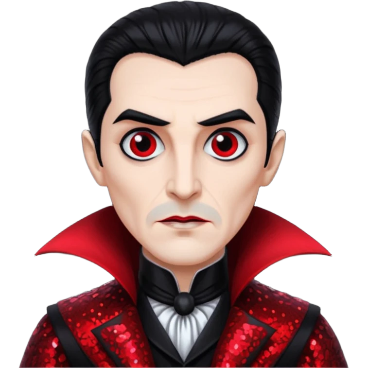 Count Dracula from Universal Monsters with jet black hair, black and red sequin outfit  emoji