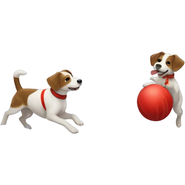 Two parson Russells playing with a red striped ball in the snow emoji
