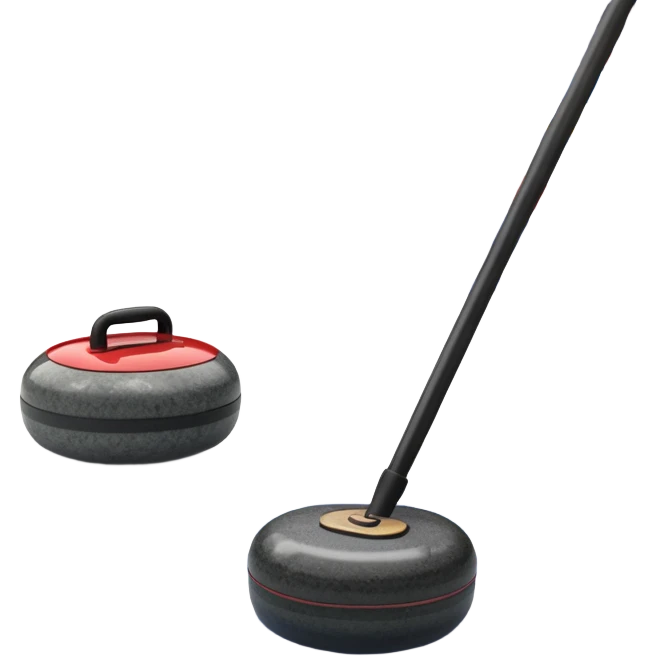 An icon showing a close-up of a curling stone sliding across the ice with a broom beside it. The scene is set in a brightly lit stadium, with detailed spectator stands in the background. Transparent background highlights the focus, skill, and atmosphere of the curling sport. emoji