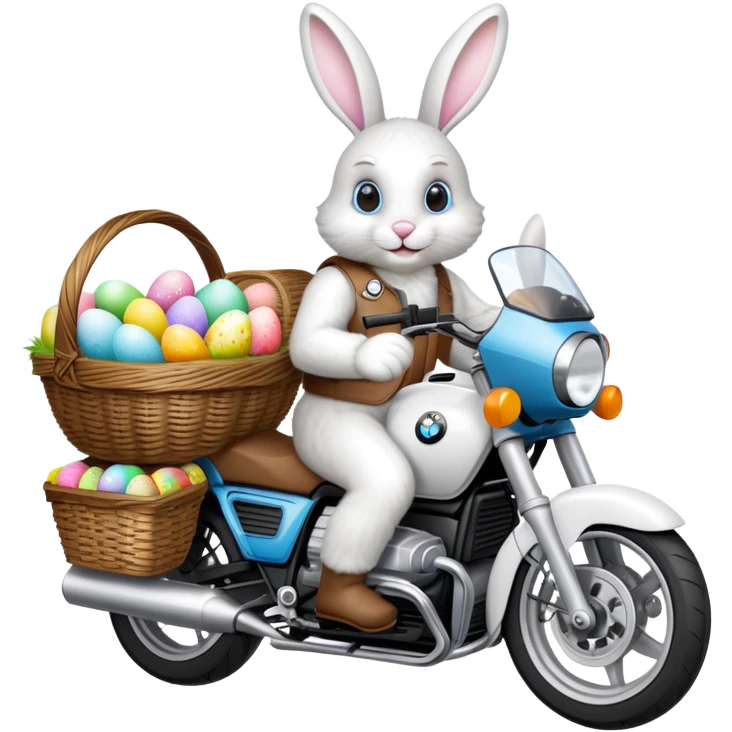 Easter bunny riding a BMW boxer motorcycle emoji