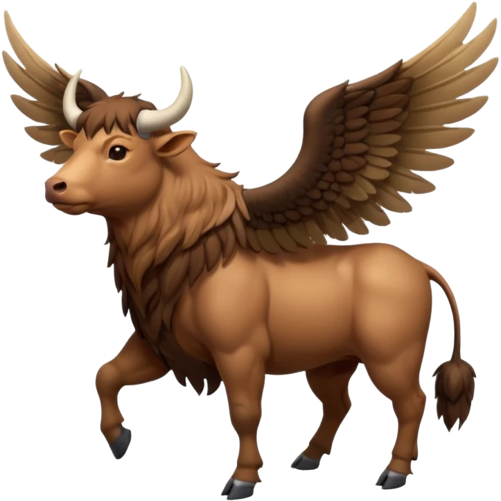 front view 4 legged winged ox emoji light brown body visible too with wings on back emoji