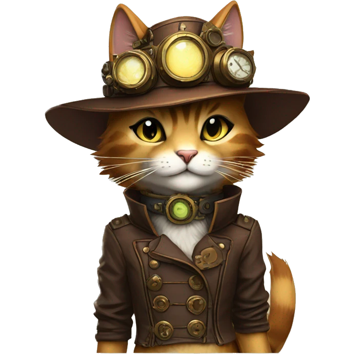 Anthro Fur-Sona feline-Fakémon with a steampunk-cap Full Body emoji