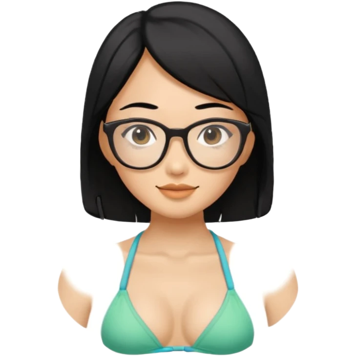 asian woman with black hair with glasses wearing a bikini emoji
