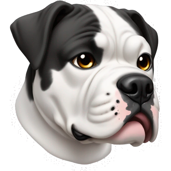 American bulldog white with black patch of fur on it’s eye. And white fur everywhere else  emoji