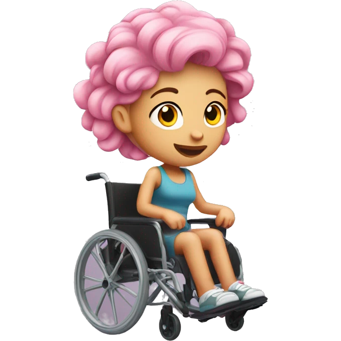 Pink hair girl running on a wheelchair emoji