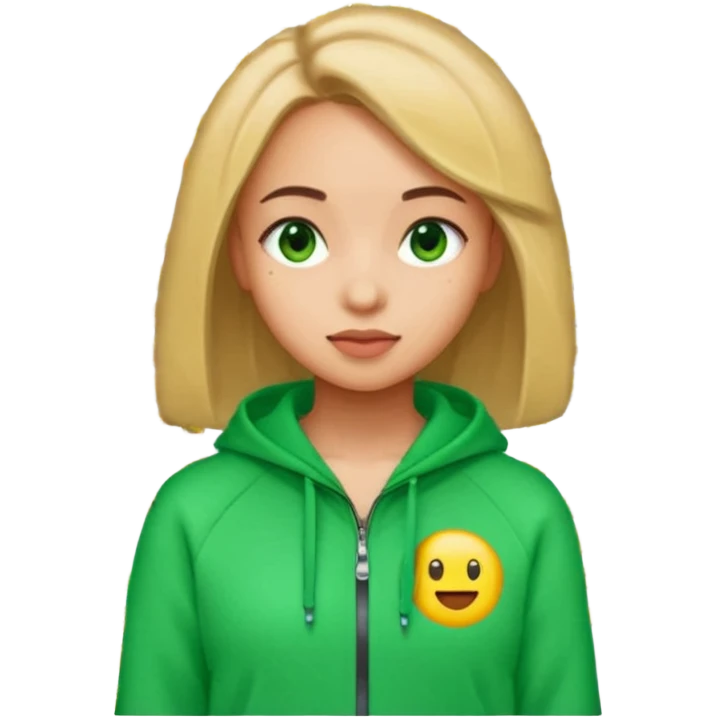 ​"A mosaic portrait of a girl in a green tracksuit, made of tiny emojis, digital art style, pixelated emoji textures, vibrant colors, creative composition." emoji