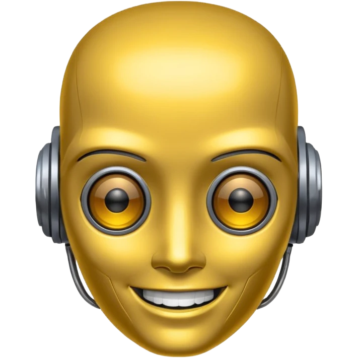 Cyberpunk robot head, yellow tint over gray,  happy emoji