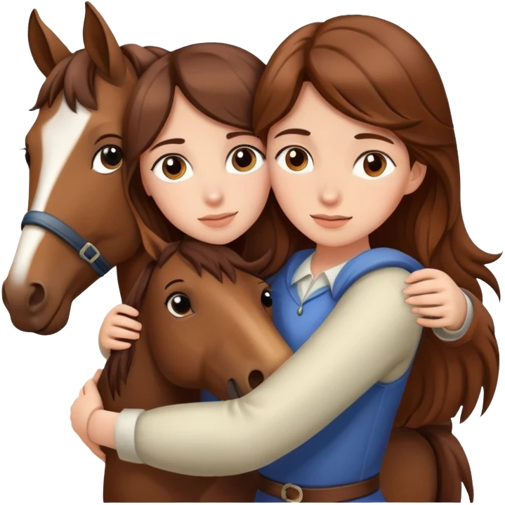 girl with brown hair hugging a horse from far away emoji