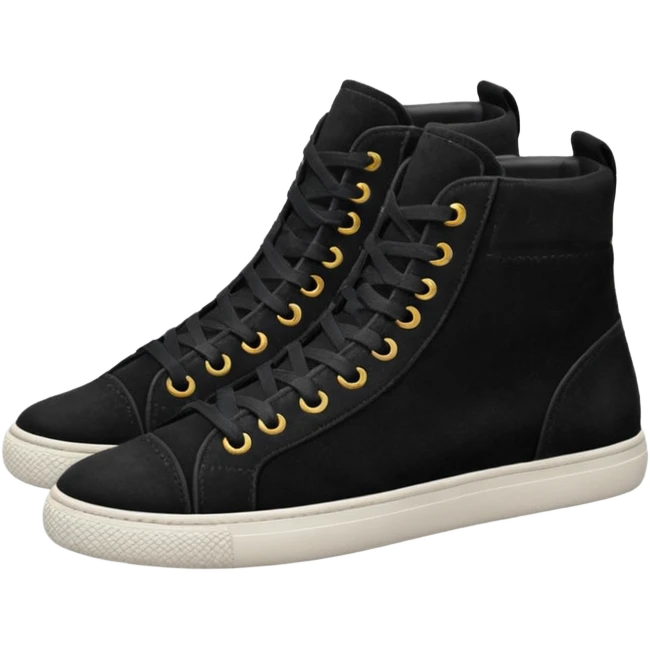 Hyper Realistic, Steve Madden, realistic, pair of black suede womens high top sneakers, side view emoji