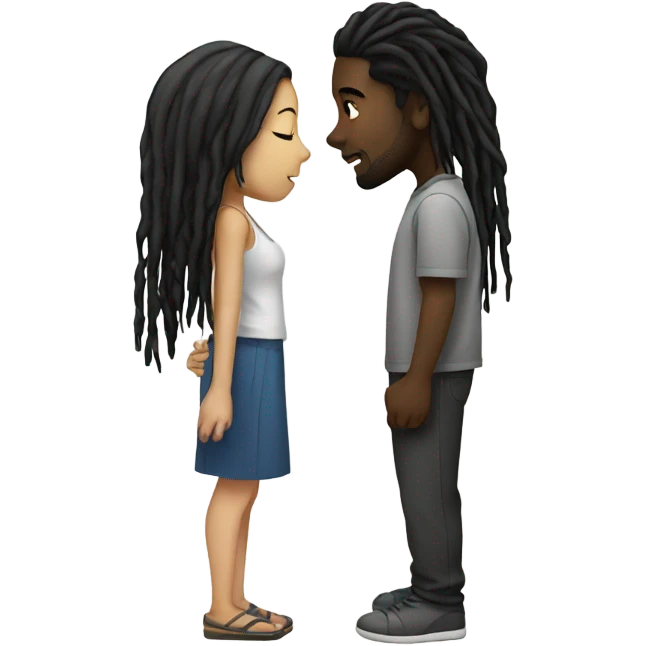 Black guy with black dreads kissing Asian girl emoji