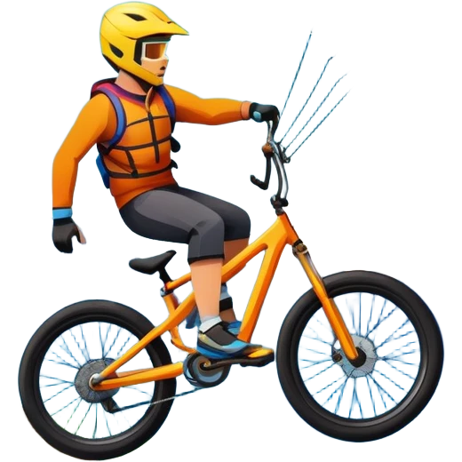 An emblem-style design representing extreme sports and lifestyle, featuring symbols of adventure such as a mountain, a kite, and a bike. The design is bold and dynamic, with sharp lines and energetic colors, capturing the essence of thrill, freedom, and adrenaline. emoji