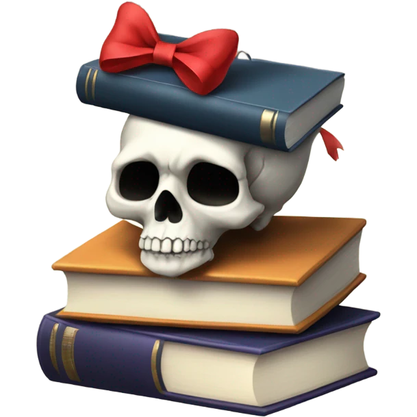 Skull with a bow on the top of the head on top of books  emoji