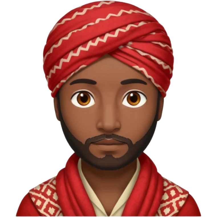 A dark-skinned man with brown eyes, a short beard, and a calm look, wearing a red patterned turban. emoji