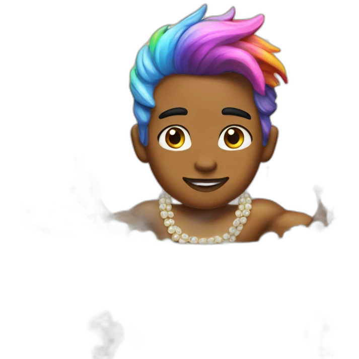 posh-muscle-boy-with-pearl-necklace-and-rainbow-unicorn-hair-in-golden-bathtub emoji