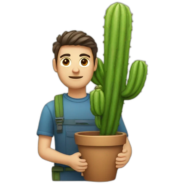 A man holding a cactus emoji