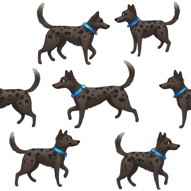  Black spotted brindle fluffy lurcher fox blue eyes fluffy ears and holographic harness running emoji