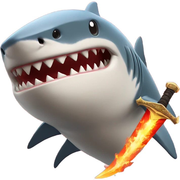 A shark wielding a sword with a fiery backdrop emoji