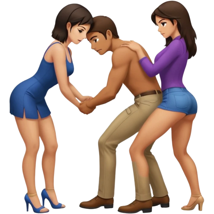 Naked man bent over with a Hot brunette female spanking him emoji