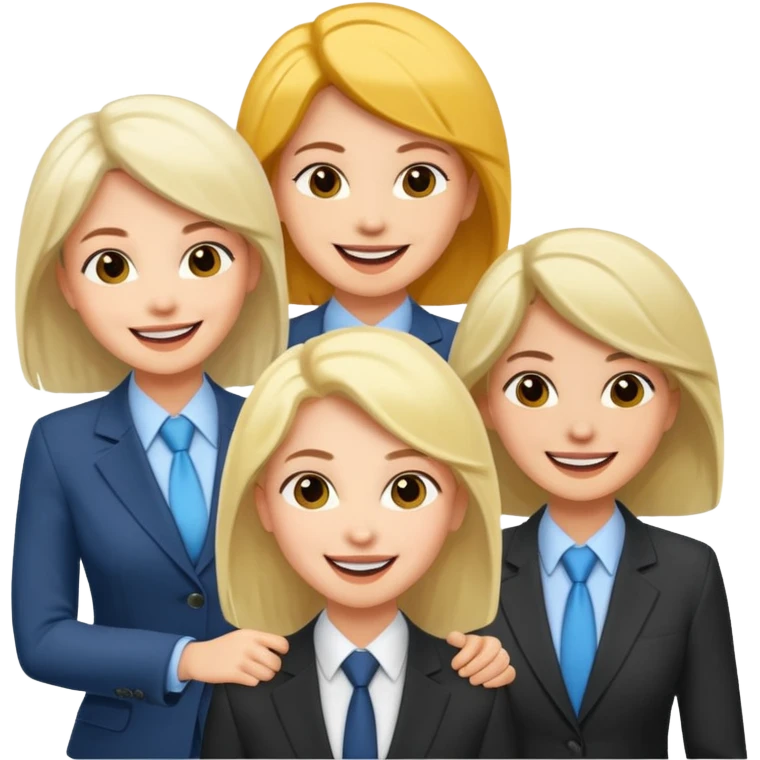 сделай деловых 4 коллег, которые радостно что-то обсуждают. все должны быть светлокожими и с разным цветом волос emoji