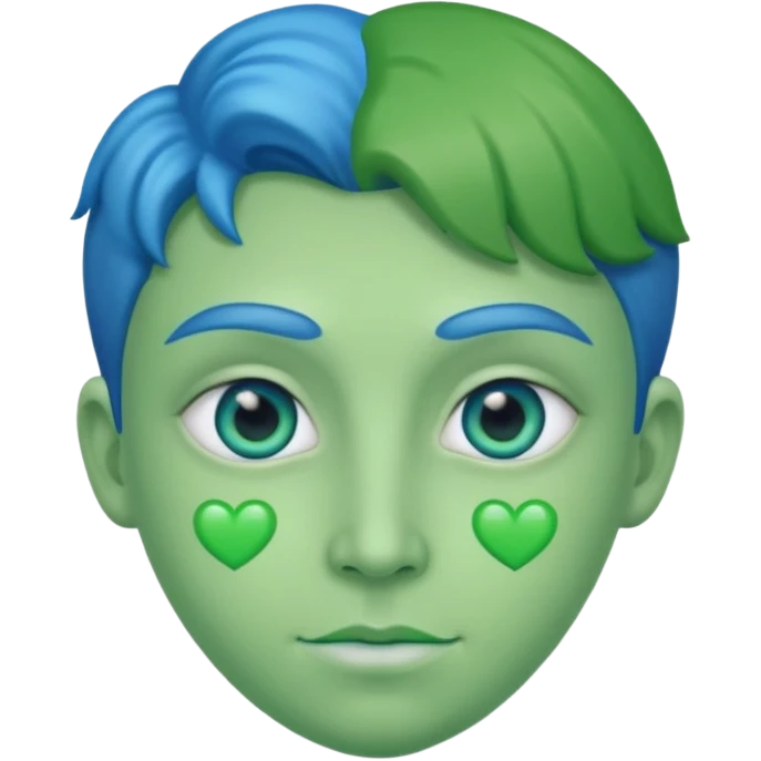 Green face blue heart eyes emoji