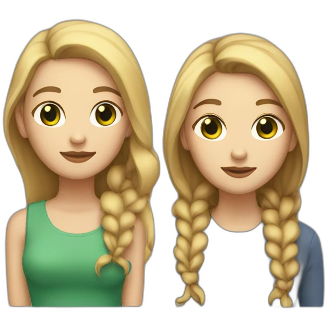 lesbian couple (1st white girl with green eyes and light brown long hair with a fish face , 2nd white girl with dark blue hairs  ponytail) emoji