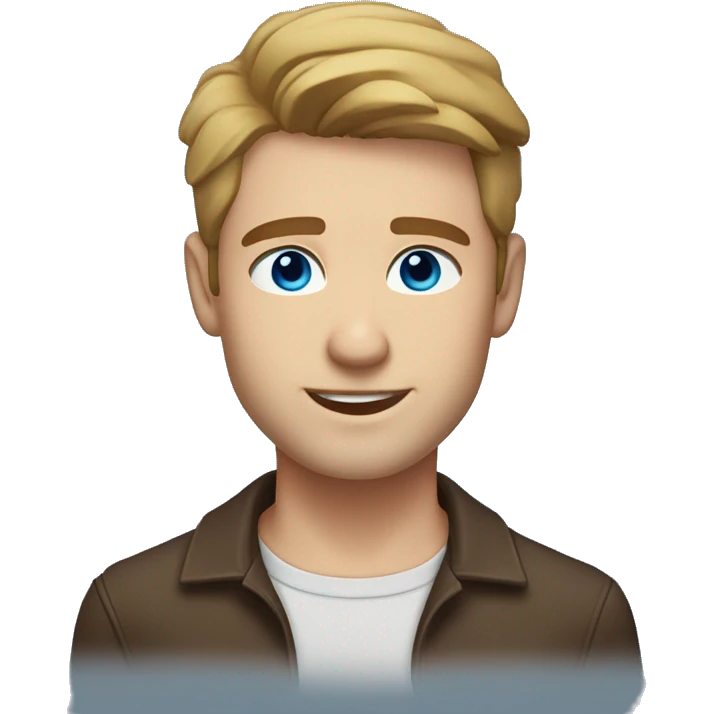 Handsome man, boyish, charming whie man, brown hair, middle part, blue eyes, angled brows  emoji