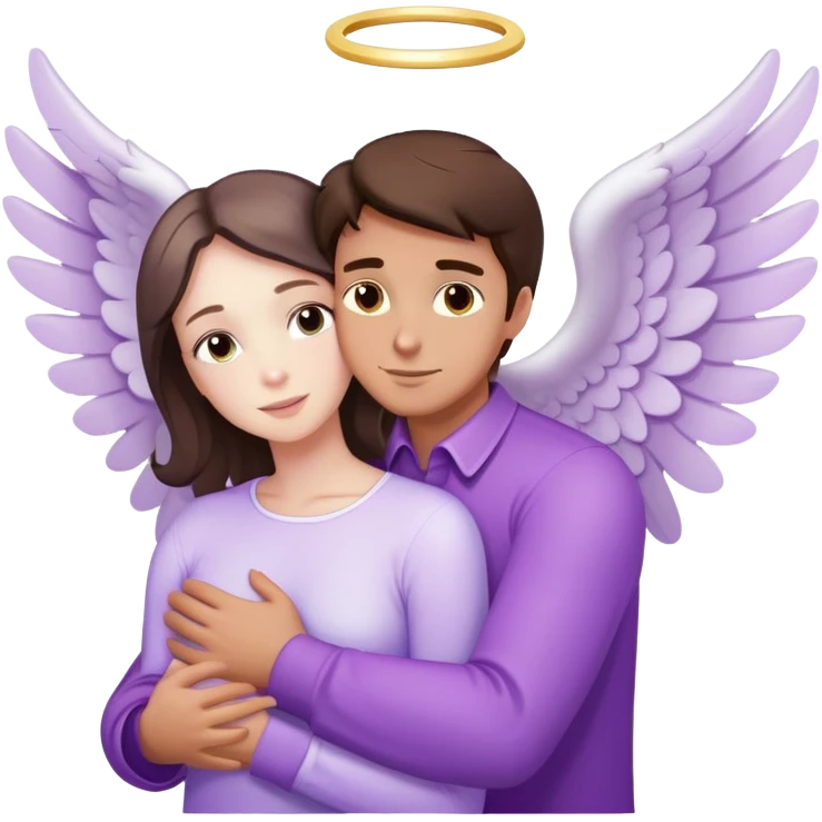 White brunette man human ray of light hugging a pastel purple woman angel emoji