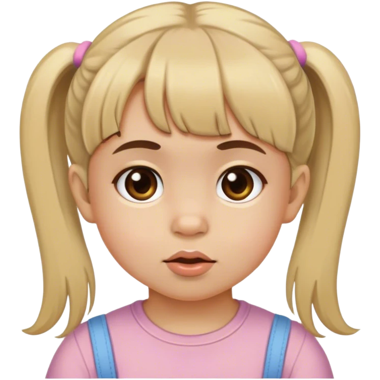 Brown eyed two year old with dirty blonde bangs and pigtails emoji