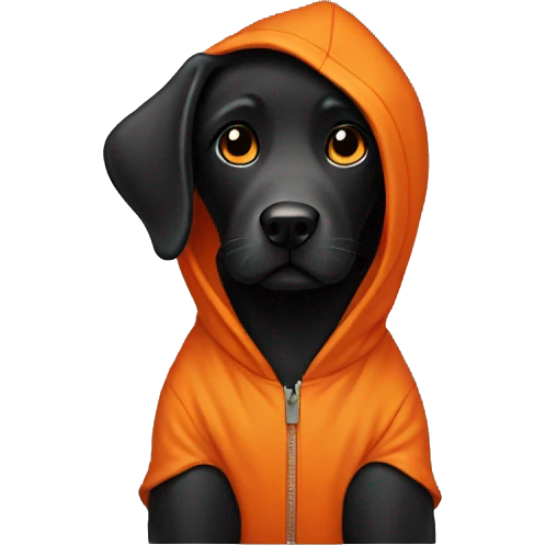 Black lab wearing a  orange hoodie emoji
