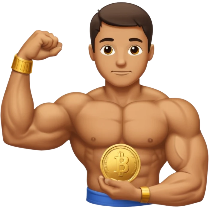 A bent arm showing its big bicep in a gold coin emoji