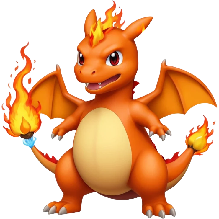 cute minimalistic charizard pokemon throwhing flames emoji