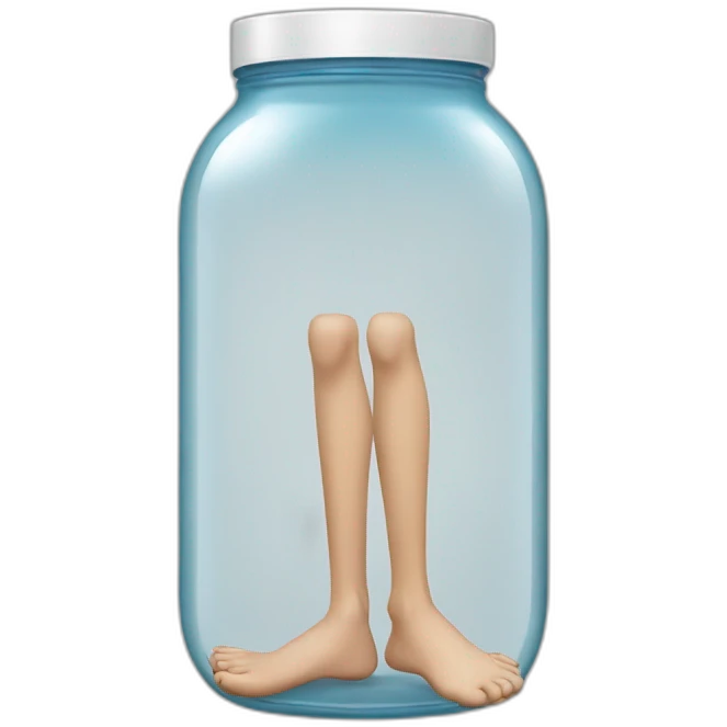 human legs standing on the floor with an empty transparent jar between them,outside,to the left and to the right,front view emoji
