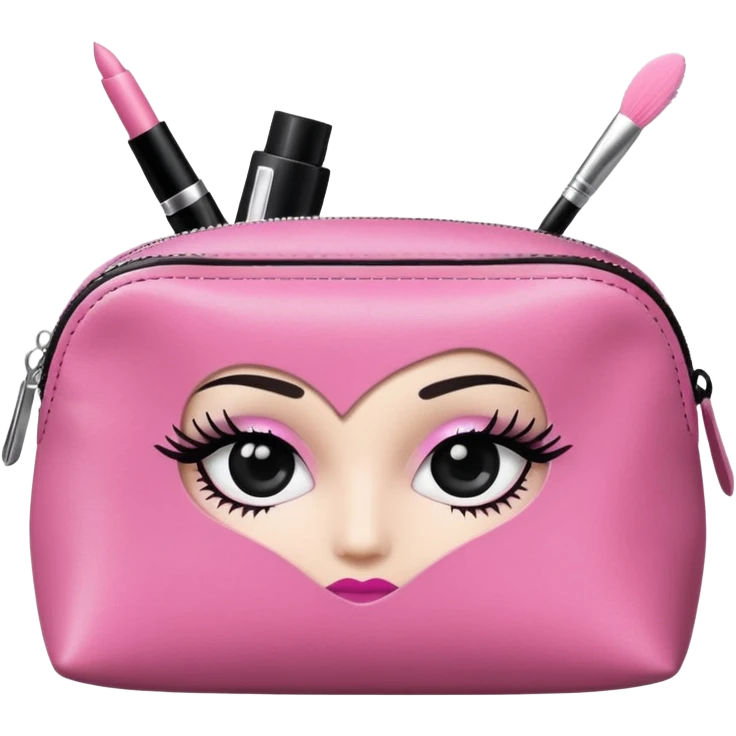 small makeup bag with mascara and compact peeking out emoji