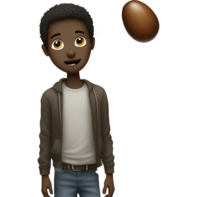 Stick figure drawing of a boy but instead of a head he has a giant bean  emoji