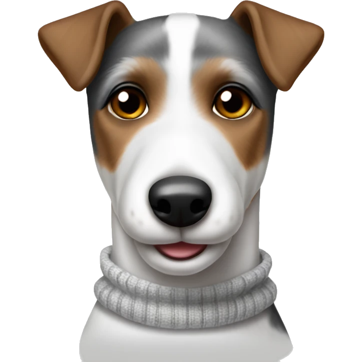 Old Smooth Fox Terrier grey white dark brown wearing a sweater emoji