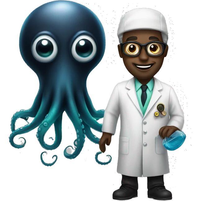 Black Alien Octopus with a scientist  emoji