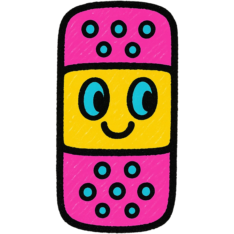 bandage with vibrant colors, cute cartoon face, pop colors style emoji
