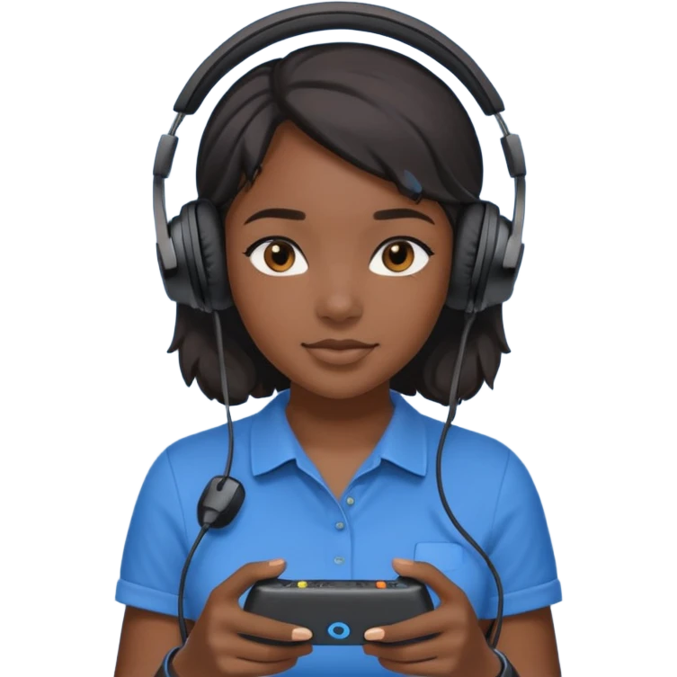 black girl streamer with blue gaming head set emoji