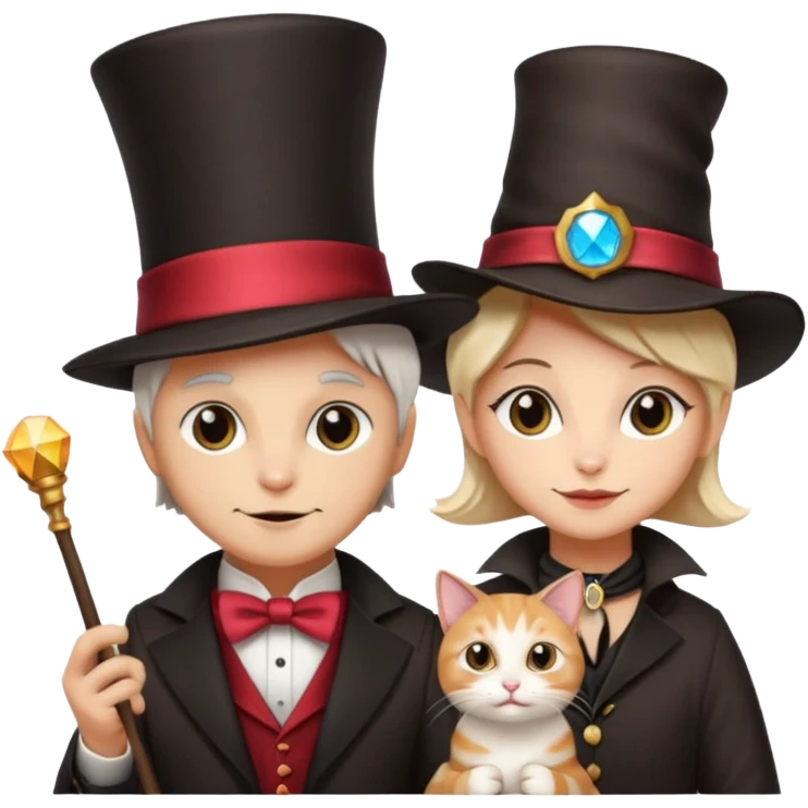 magician couple and their pet cat emoji