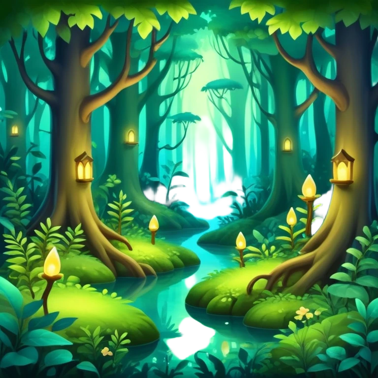 enchanted forest with dense foliage and soft magical glow, fantasy vibe emoji