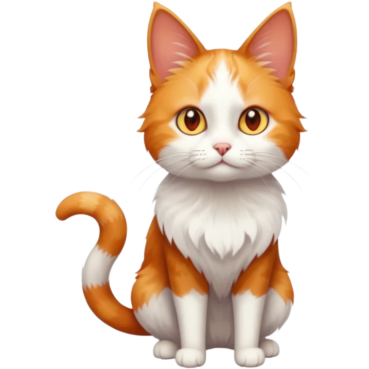 full body of tiny + skinny ginger and white cat with deep orange eyes and triangular shaped face emoji
