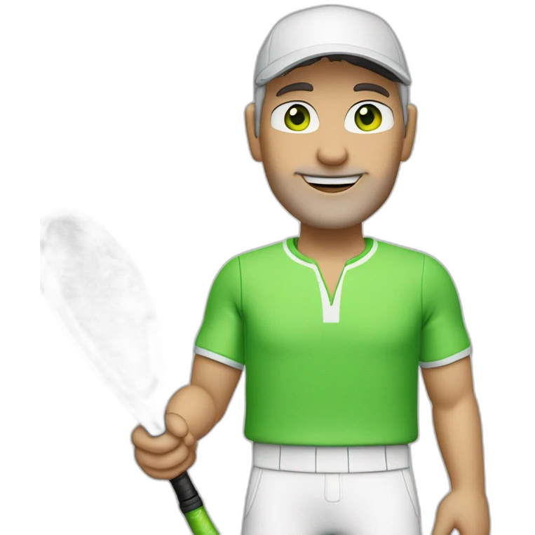Tennisplayer white male in his 50s,Green eyes, gray hear, white cap with tennis raquet and tennis ball emoji