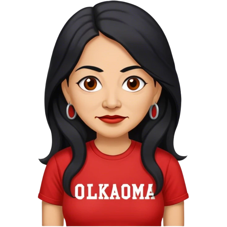 Realistic 50 year old Mexican woman long hair in a red “OKLAHOMA” t-shirt emoji